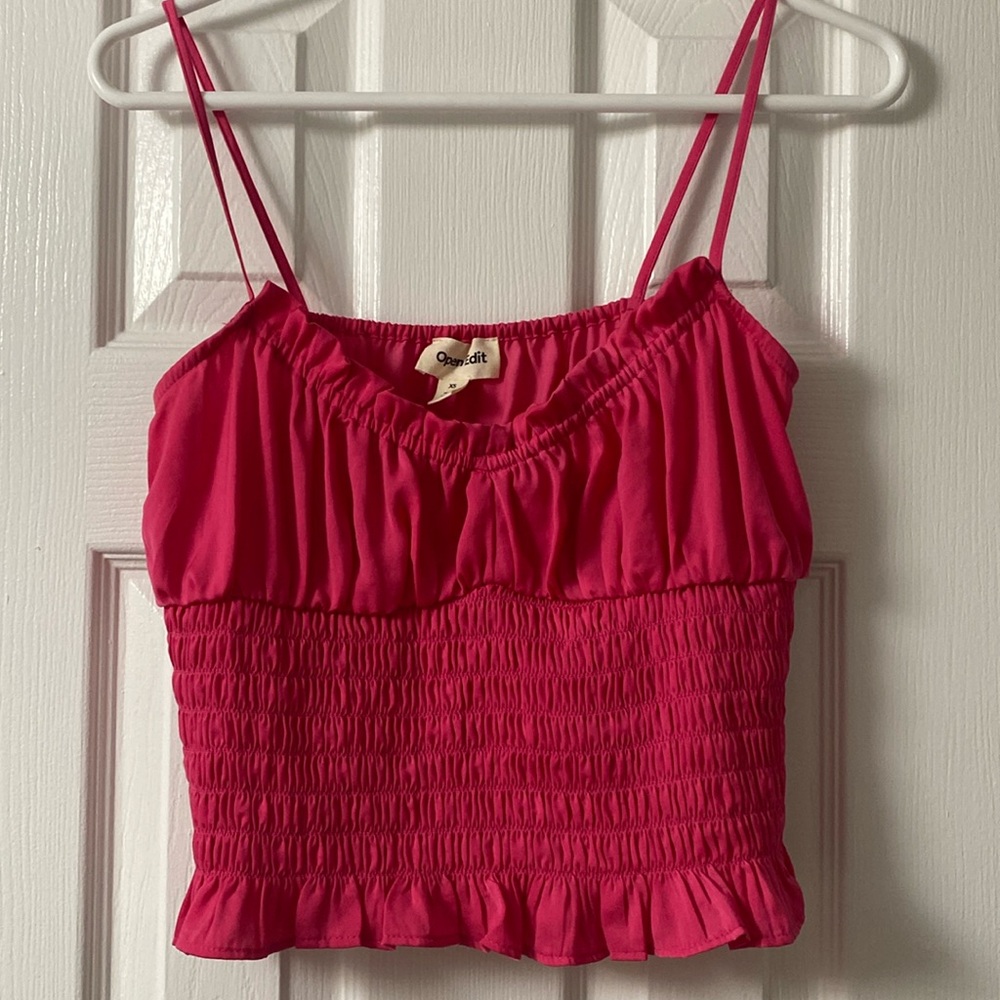 Hot pink cropped ruched cami